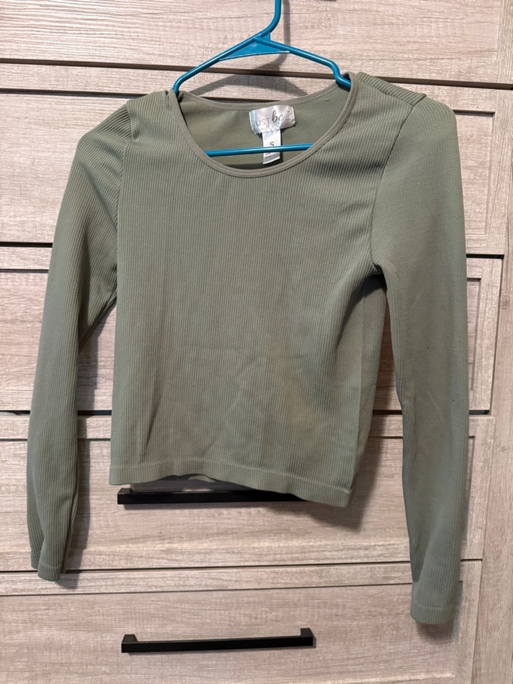 Just Be Olive Rib-Knit Long Sleeve Crop Top